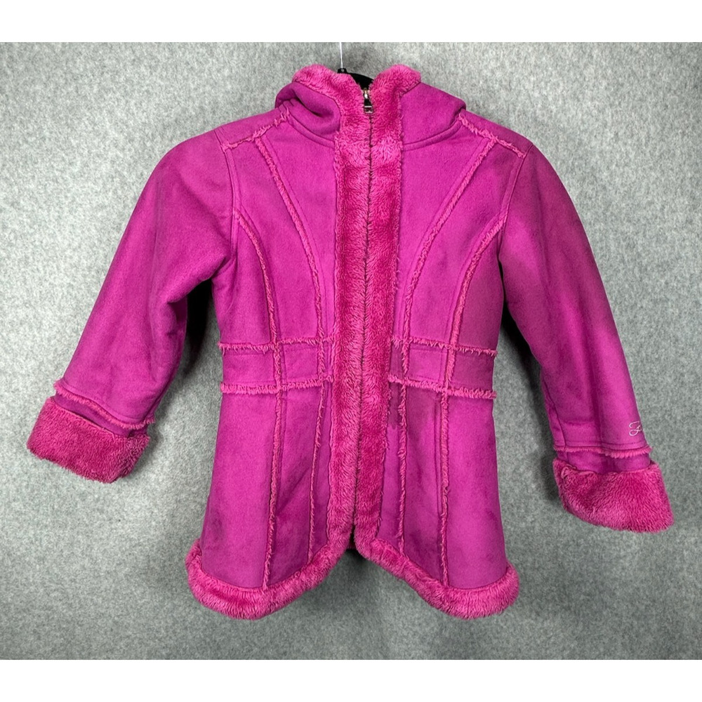 Hawke & Co Girls Peacoat Size 6 Pink Fur With Sparkles Zippered Coat with Hood